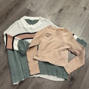 Stylish Women's Sweater Set - Green and Beige